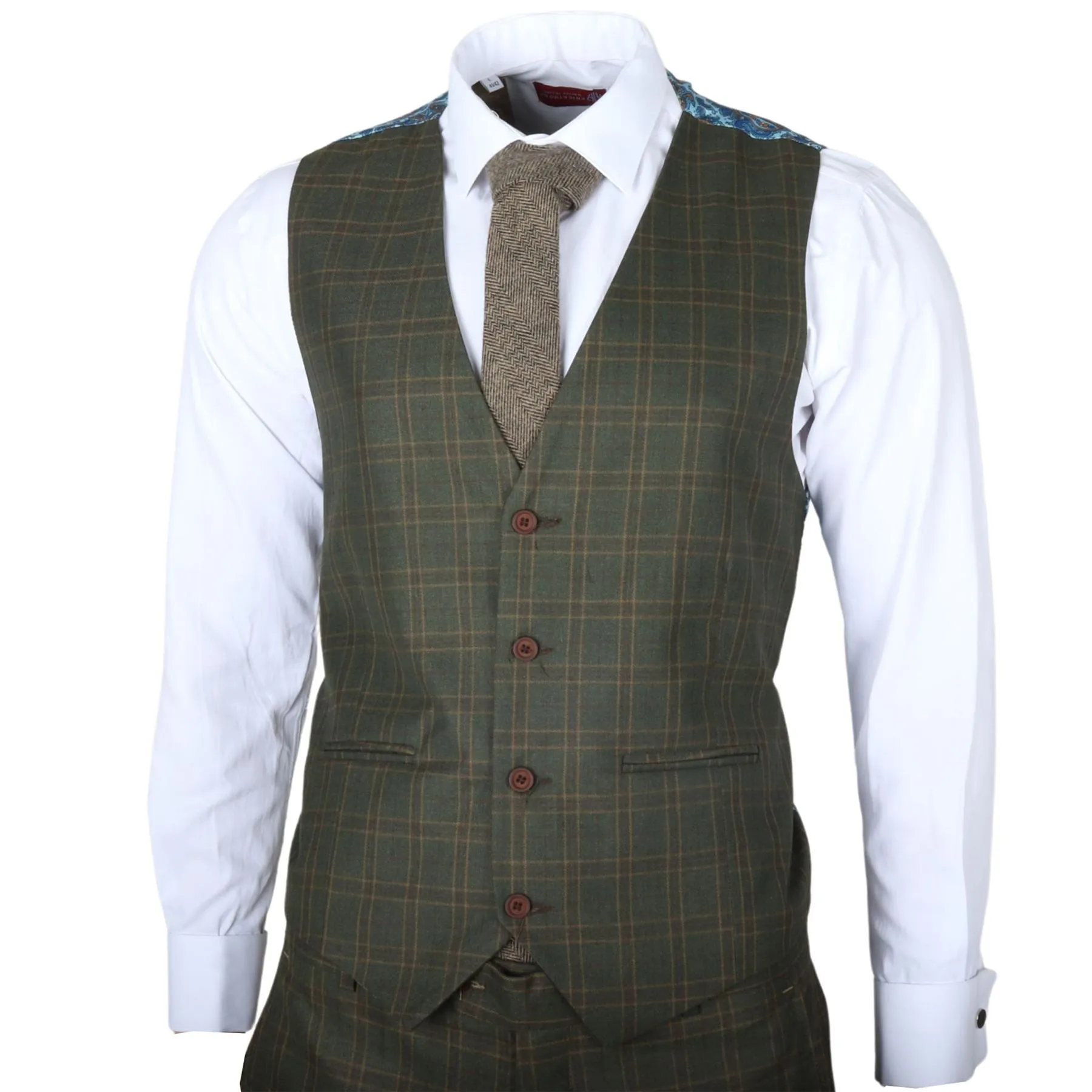 Men's Suit 3 Piece Green Checkered Tailored Fit Classic Formal Dress