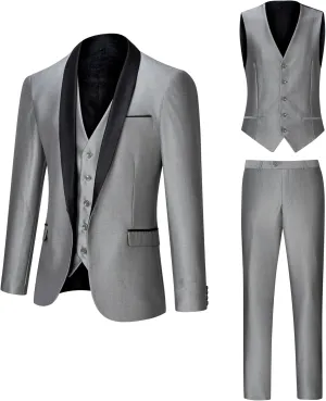 Men's Suit 3 Piece Slim Fit Suit, One Button Fine Glitter Shawl Lapel Blazer Jacket Vest Pants for Party & Wedding