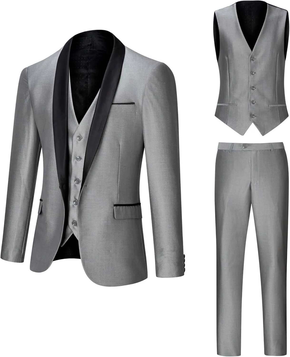 Men's Suit 3 Piece Slim Fit Suit, One Button Fine Glitter Shawl Lapel Blazer Jacket Vest Pants for Party & Wedding