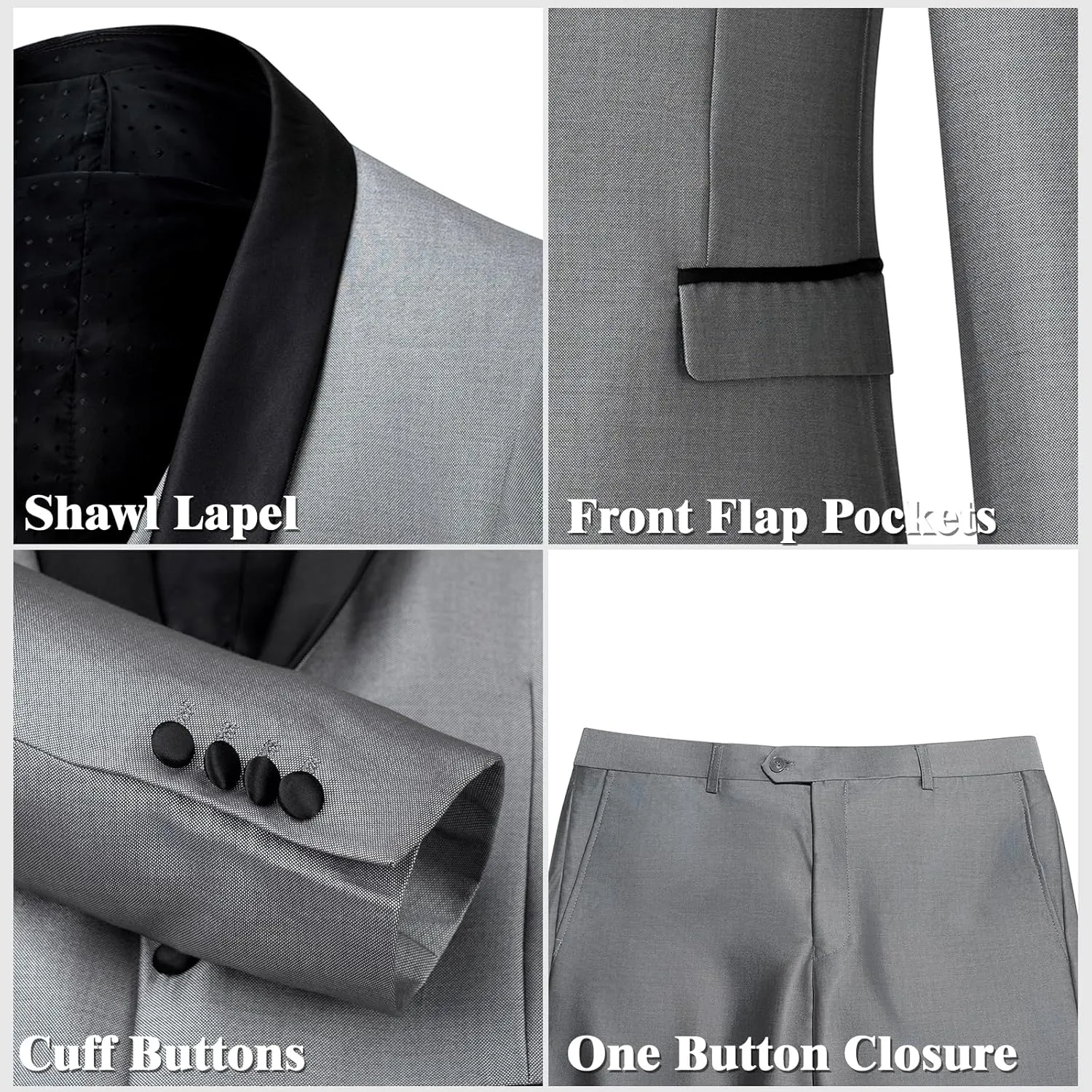 Men's Suit 3 Piece Slim Fit Suit, One Button Fine Glitter Shawl Lapel Blazer Jacket Vest Pants for Party & Wedding