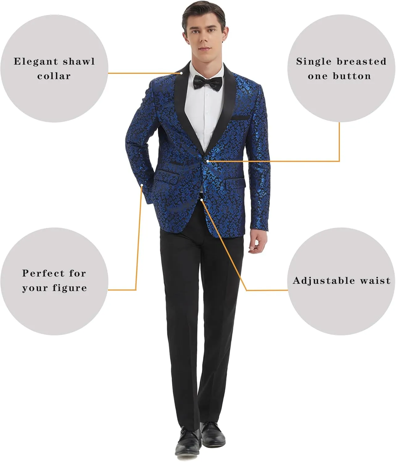 Mens Suit Set 2 Piece Floral Suits for Men Wedding Tuxedo Prom Party Dinner Jacket and Pants