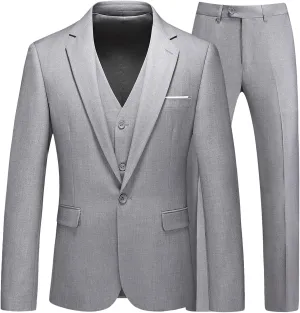 Men's Suits 3 Piece Slim Fit Suit One Button Solid Suit Blazer Jacket Vest Pants Set