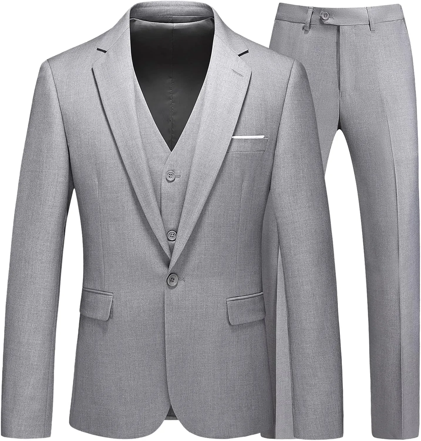 Men's Suits 3 Piece Slim Fit Suit One Button Solid Suit Blazer Jacket Vest Pants Set