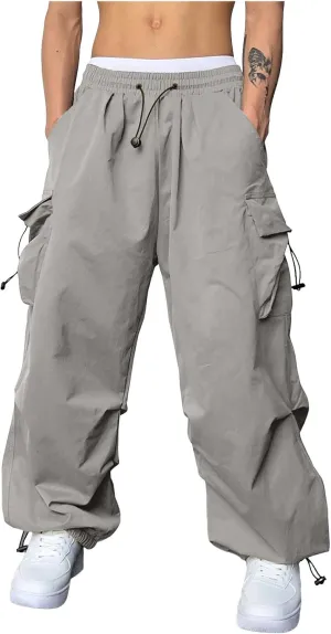 Mens Work Cargo Pant Cotton Stretchy Casual Joggers Drawstring Elastic Waist Outdoor Pants Multi Pockets