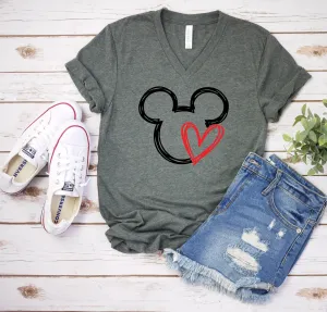 Mickey Heart Love Scribble Silhouette T Shirt- Disney Couple Matching Shirts - Mickey Mouse T Shirt - Cute Mickey Valentine Shirt -