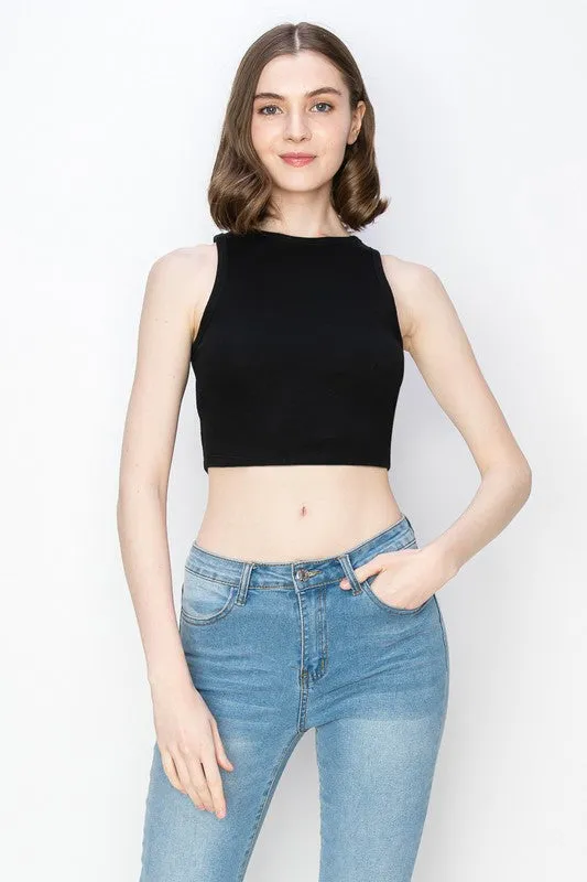 Mier Ribbed Cropped Layering Tops (black and white)