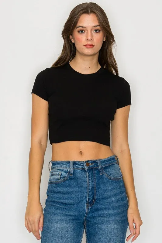 Mier Ribbed Cropped Layering Tops (black and white)