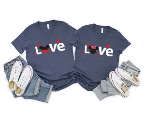 Minnie and Mickey Love Shirt - Valentine's Day Couple T Shirts  - Disney Couples Matching Shirts - Minnie & Mickey Hearts Love Shirt