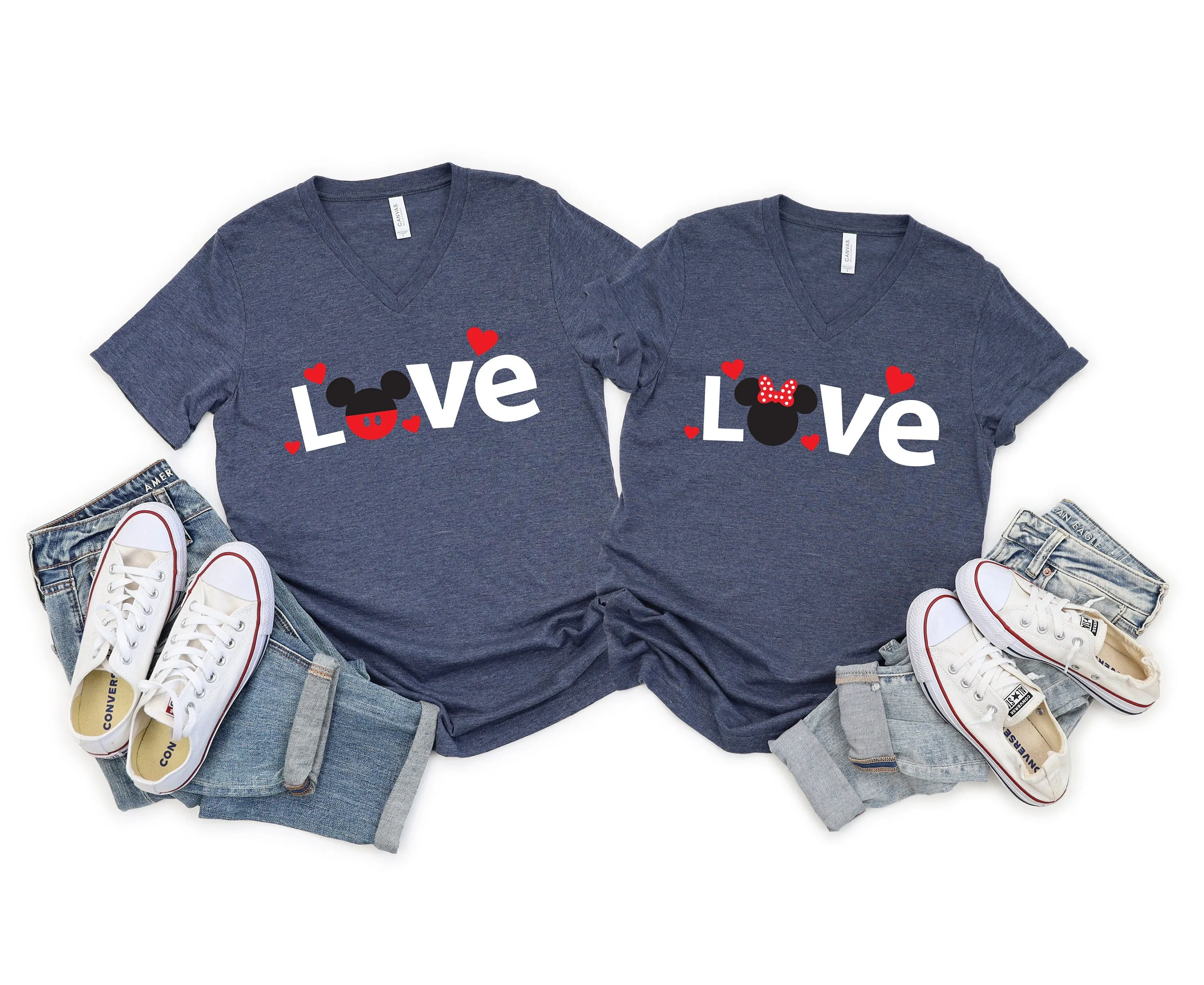 Minnie and Mickey Love Shirt - Valentine's Day Couple T Shirts  - Disney Couples Matching Shirts - Minnie & Mickey Hearts Love Shirt