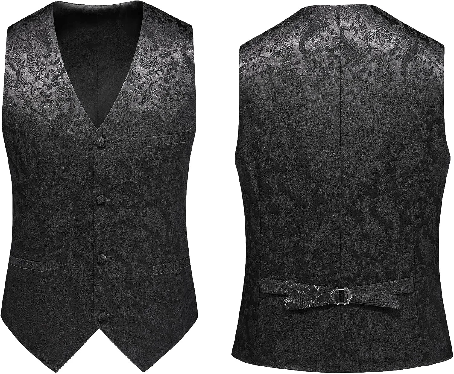 MOGU Mens 3 Piece Tuxedo Slim Fit Jacquard Floral Vintage Groomsmen Wedding Prom Suit