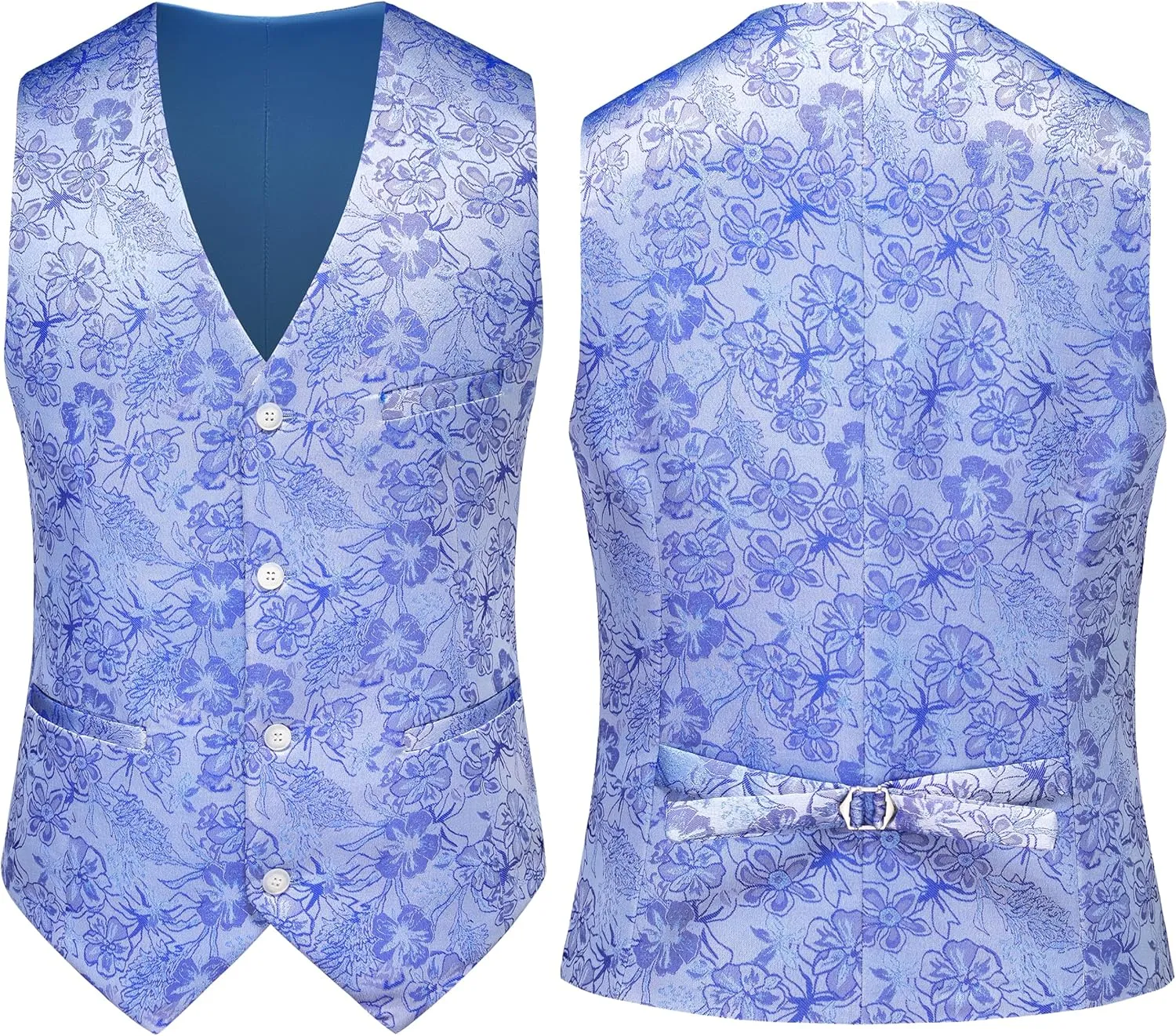 MOGU Mens 3 Piece Tuxedo Slim Fit Jacquard Floral Vintage Groomsmen Wedding Prom Suit