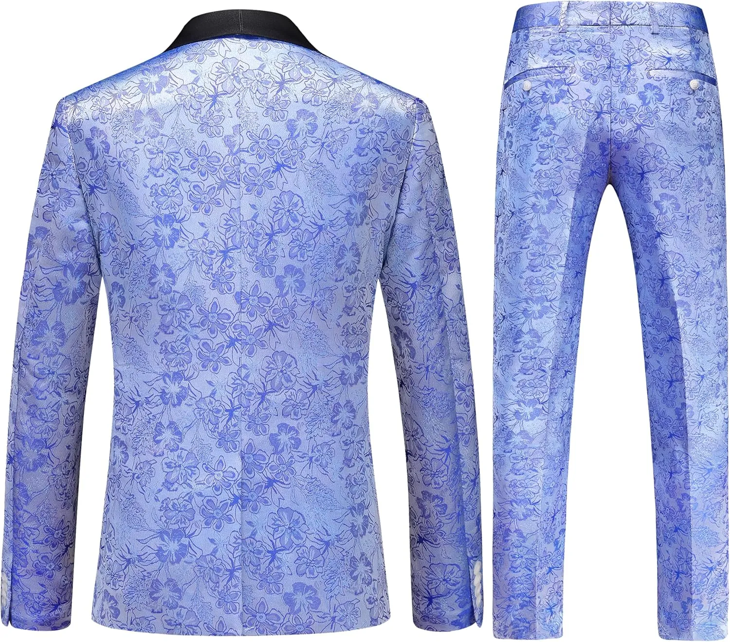 MOGU Mens 3 Piece Tuxedo Slim Fit Jacquard Floral Vintage Groomsmen Wedding Prom Suit