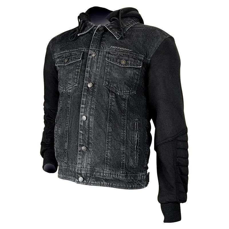 MOTODRY STONE DENIM BLACK TEXTILE HOODIE JACKET