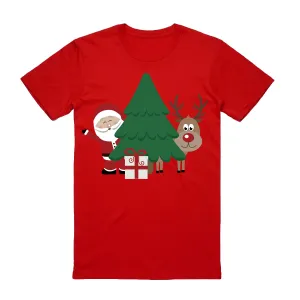NNEDSZ 100% Cotton Christmas T-shirt Adult Unisex Tee Tops Funny Santa Party Custume, Santa with Tree (Red), L