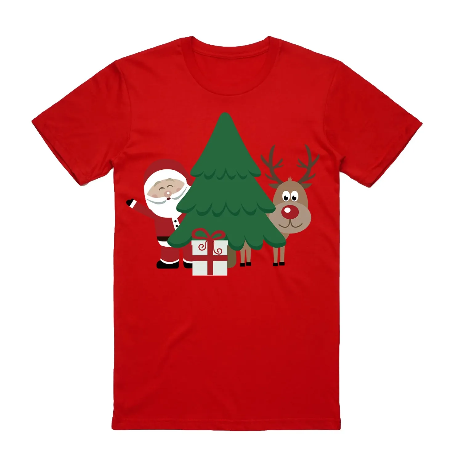 NNEDSZ 100% Cotton Christmas T-shirt Adult Unisex Tee Tops Funny Santa Party Custume, Santa with Tree (Red), L