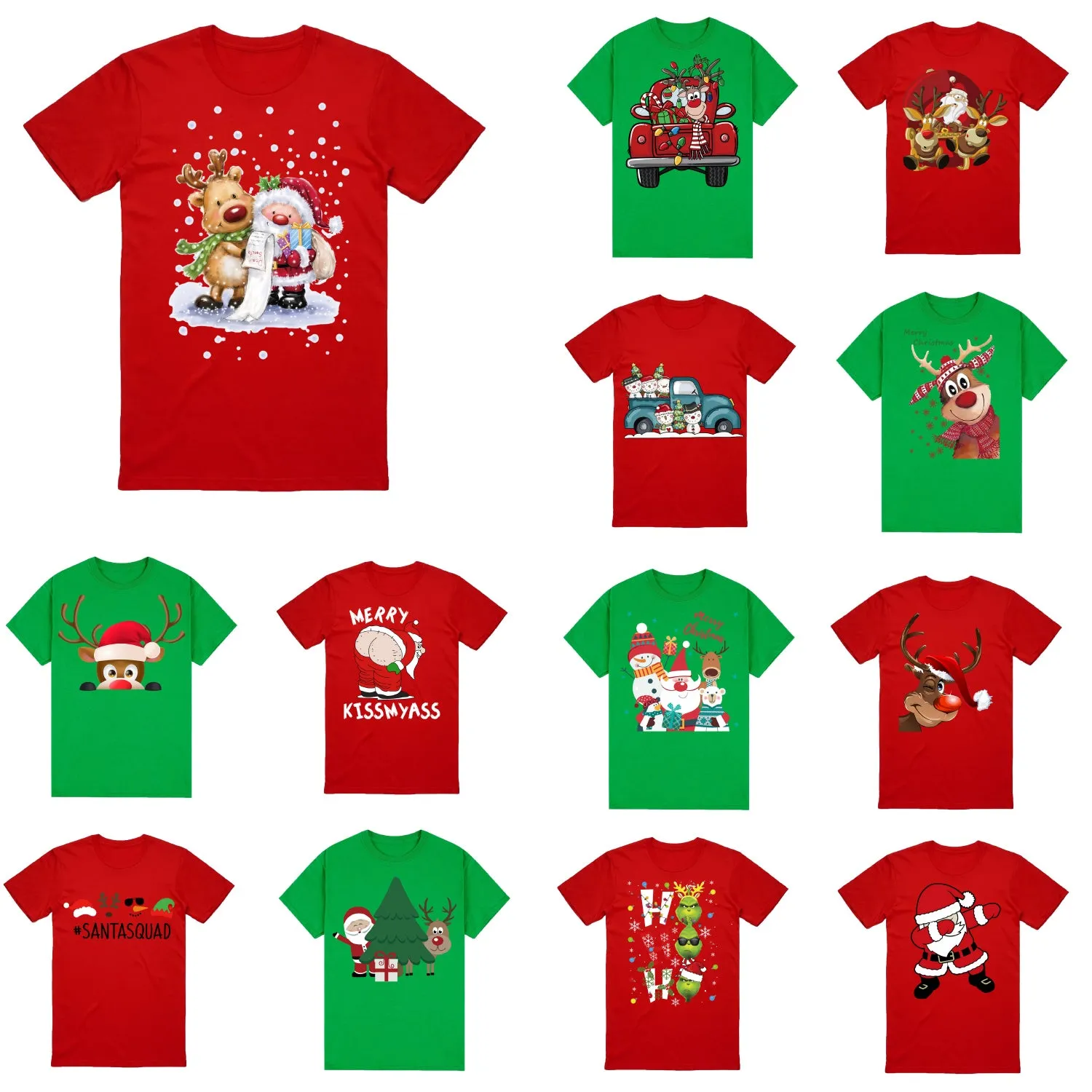 NNEDSZ 100% Cotton Christmas T-shirt Adult Unisex Tee Tops Funny Santa Party Custume, Santa with Tree (Red), L