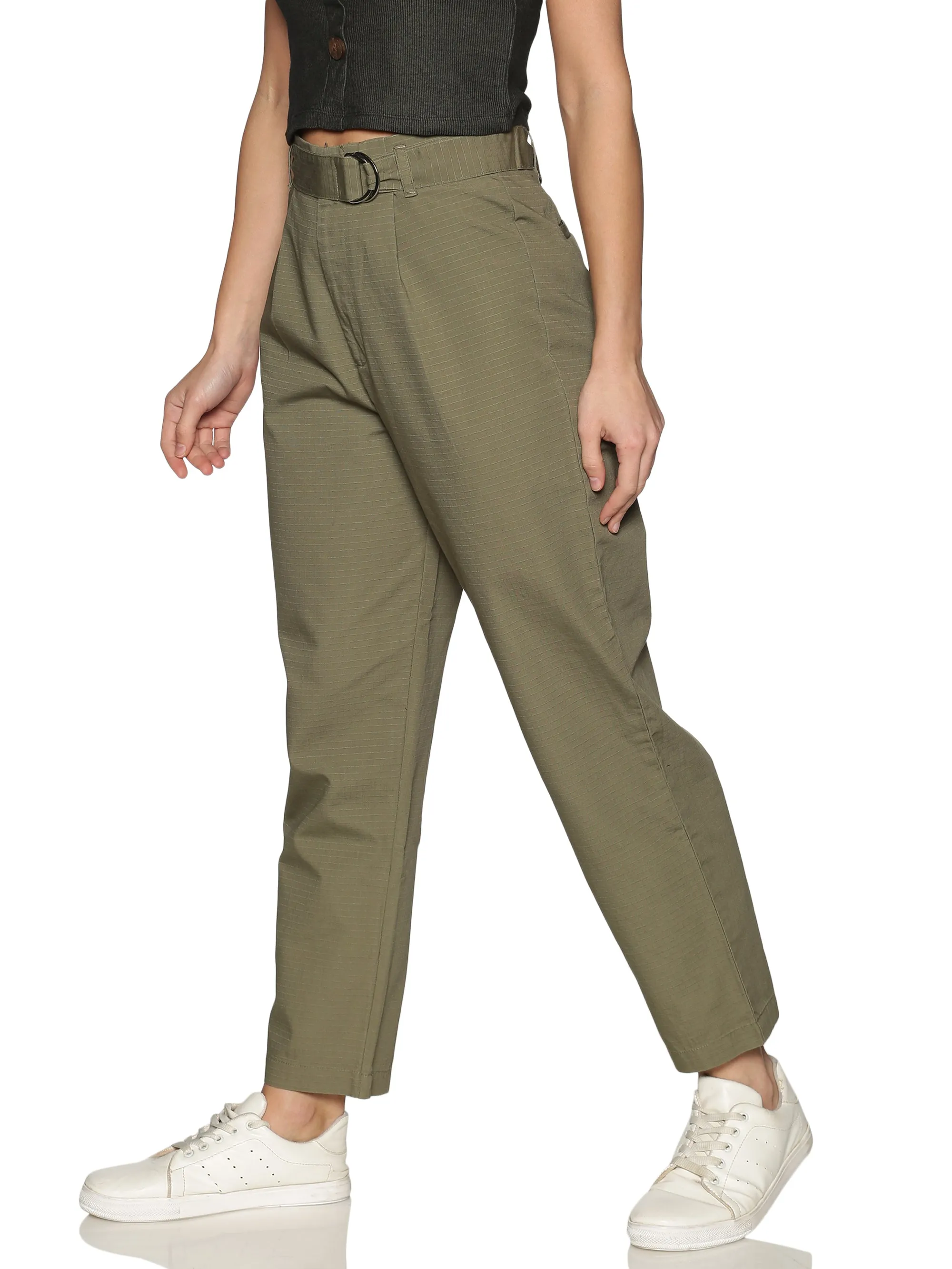 Olive High Waist Cotton Pants