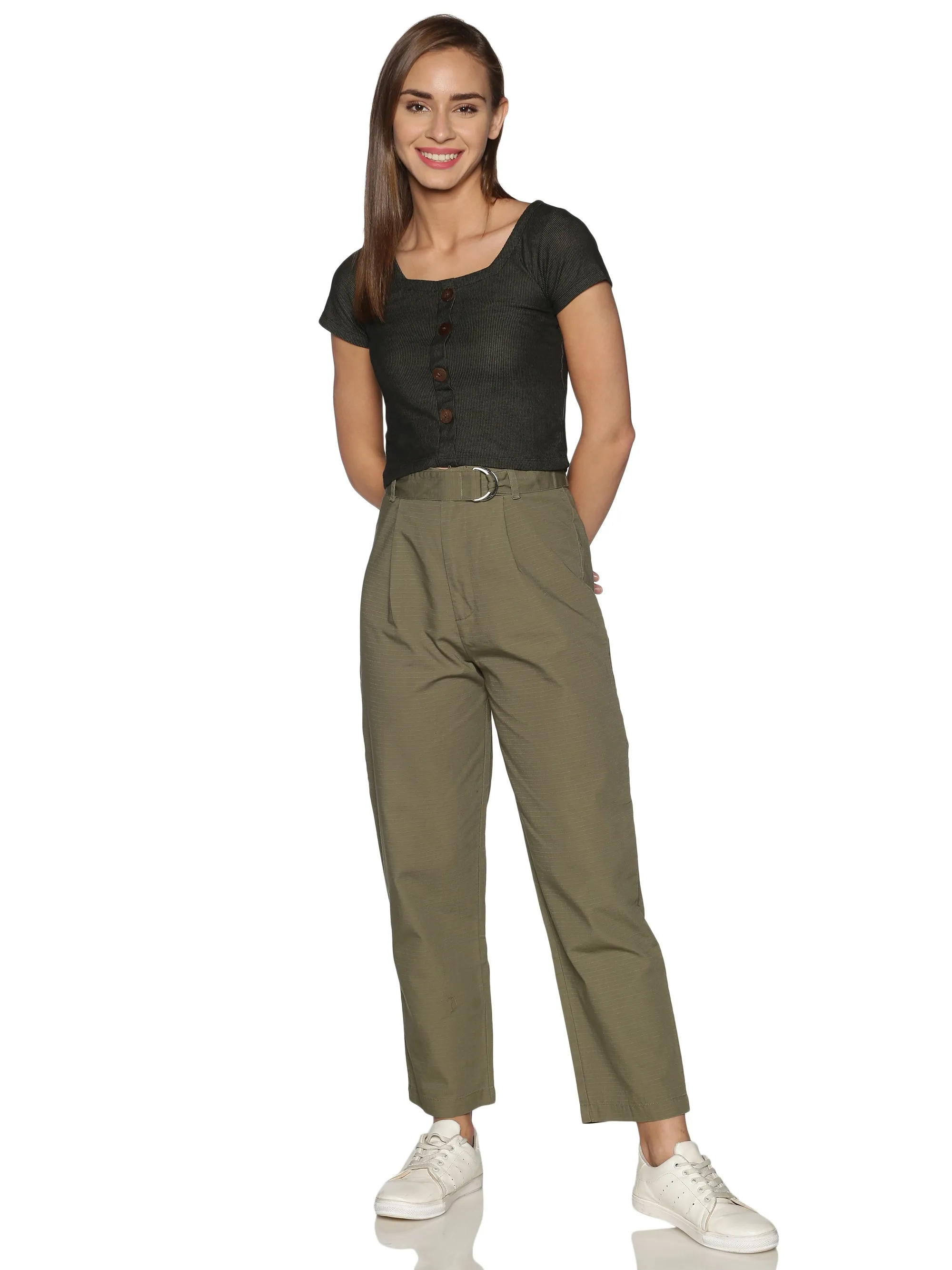 Olive High Waist Cotton Pants