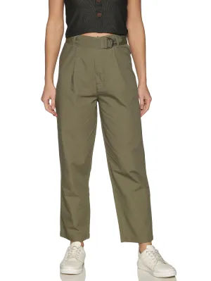 Olive High Waist Cotton Pants