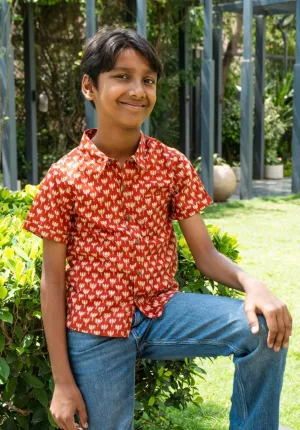 Orange Block Print Shirt