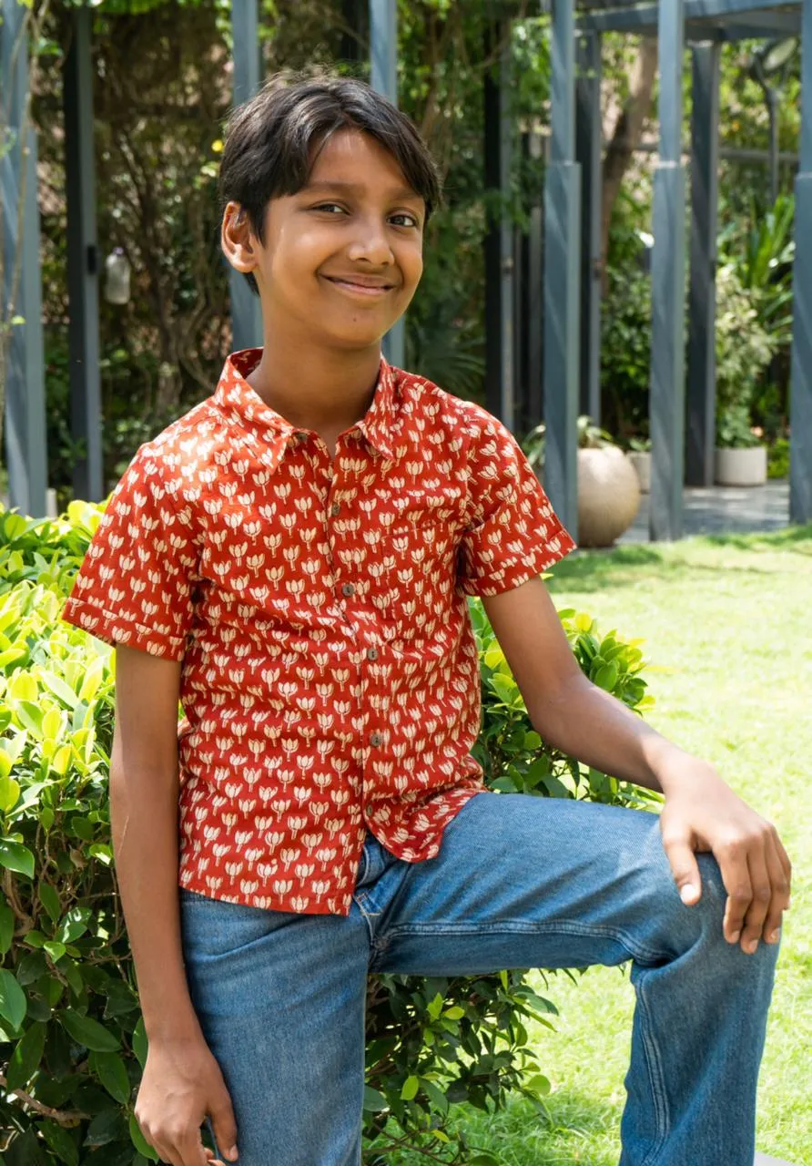 Orange Block Print Shirt