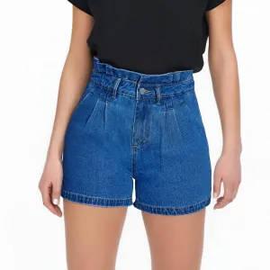 Outdoor Women's Stylish High Waisted Ruffled Vintage Denim Shorts