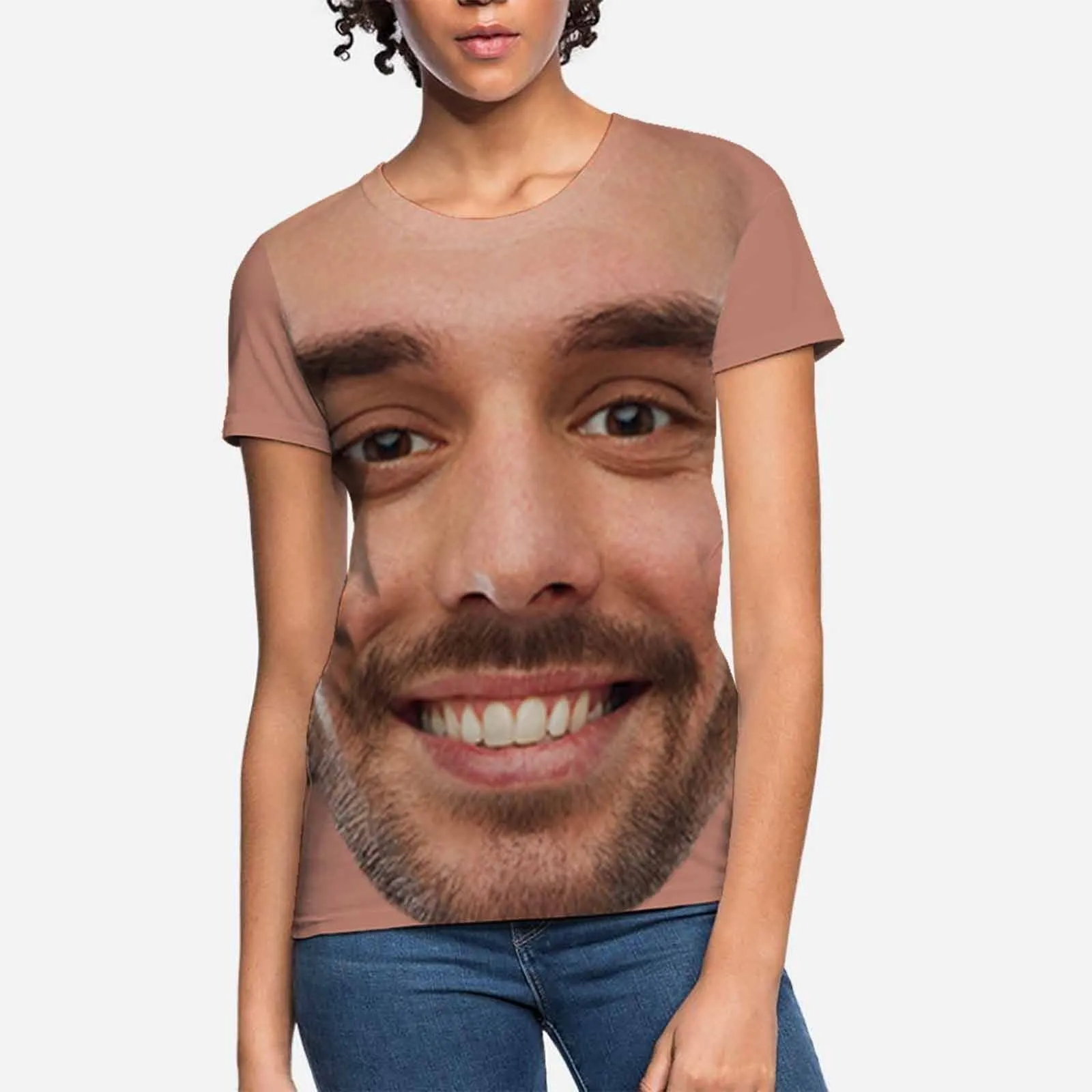 Personalized My Face on A Shirt Big Smiley Women's All Over Print T-shirt Gift for Female