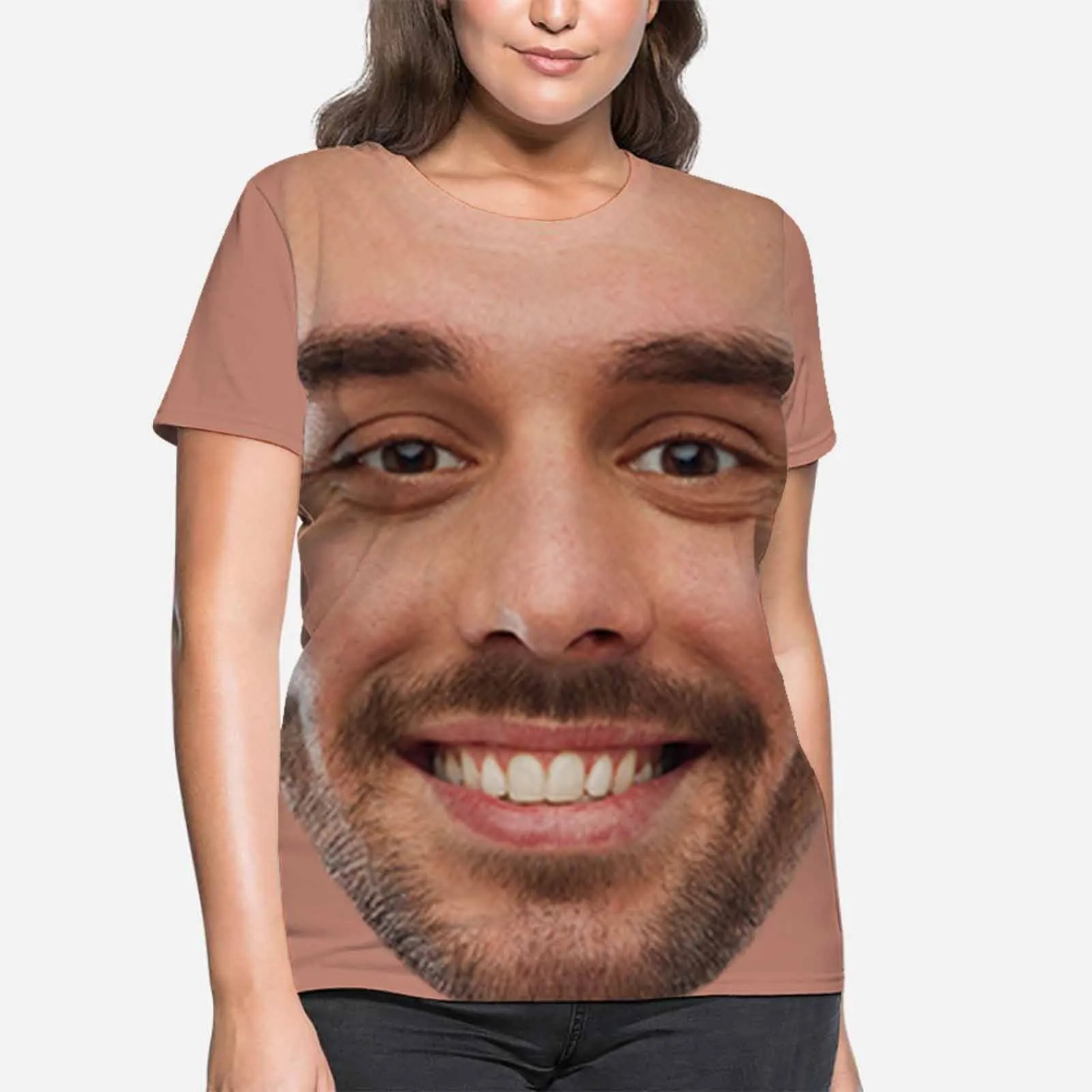 Personalized My Face on A Shirt Big Smiley Women's All Over Print T-shirt Gift for Female