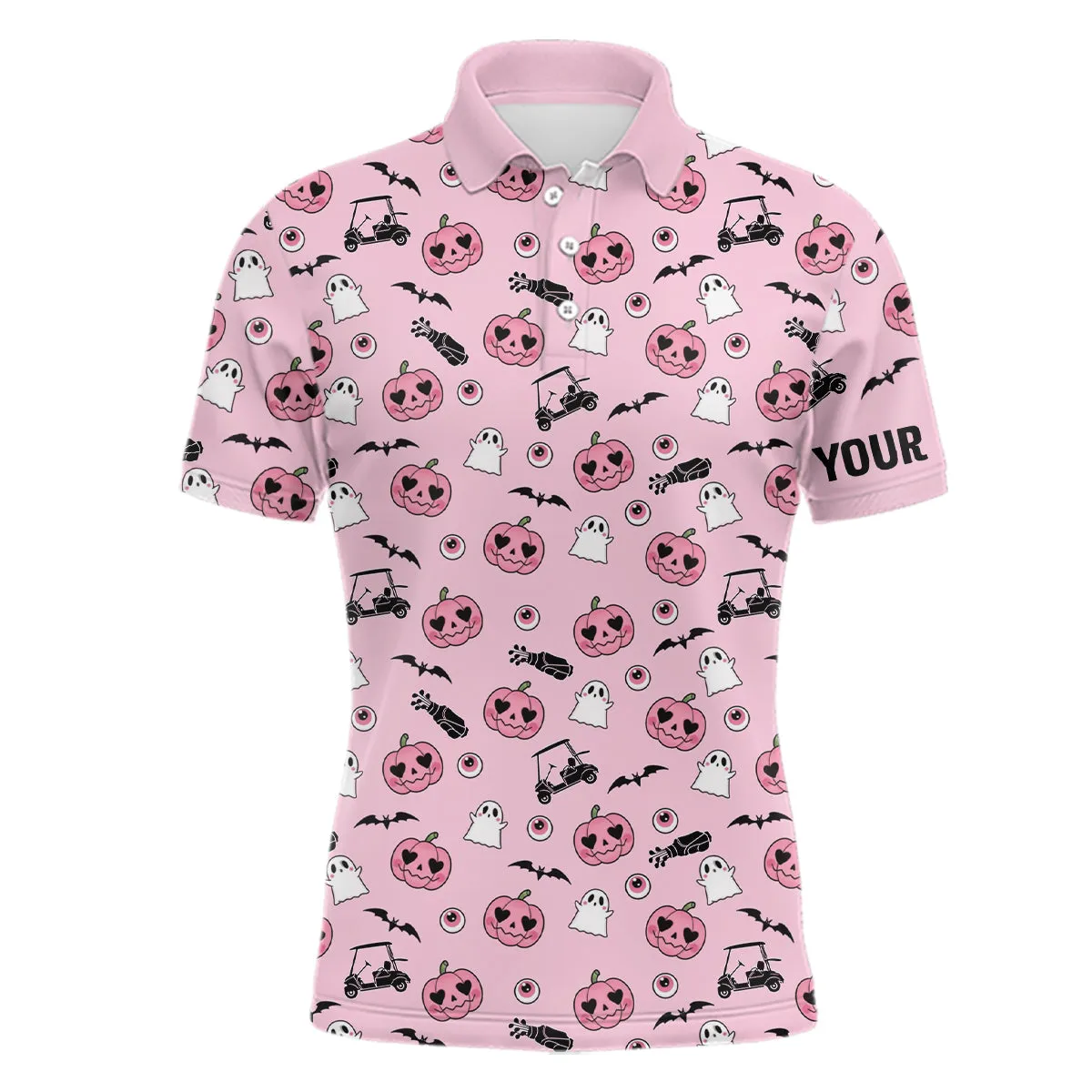 Pink Halloween Mens Golf Polo Shirts Custom Golf Shirts For Men Cute Halloween Golf Gifts