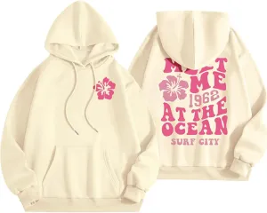 Pink Hoodies for Women Oversized Comfort Shirts Pink Palm Puff Hoodie Long Sleeve Fall Outfits 2024 Clothes Sweatshirt