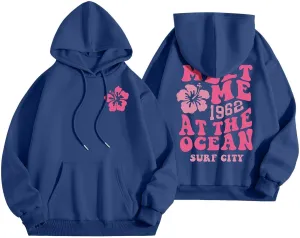 Pink Hoodies for Women Oversized Comfort Shirts Pink Palm Puff Hoodie Long Sleeve Fall Outfits 2024 Clothes Sweatshirt