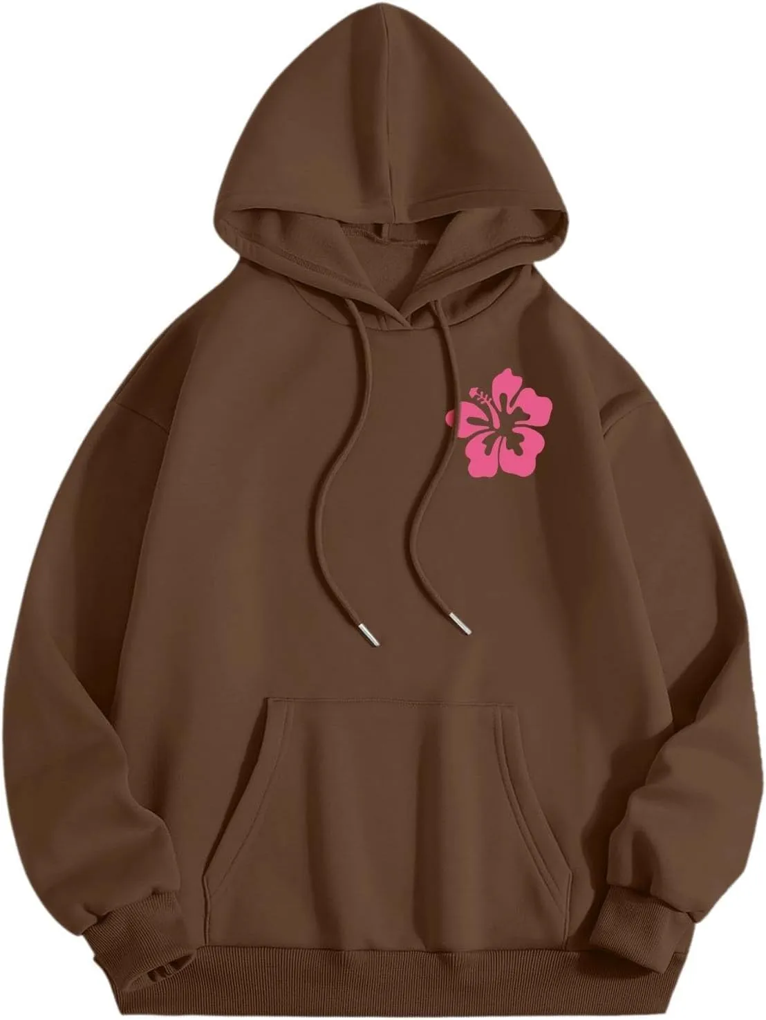 Pink Hoodies for Women Oversized Comfort Shirts Pink Palm Puff Hoodie Long Sleeve Fall Outfits 2024 Clothes Sweatshirt