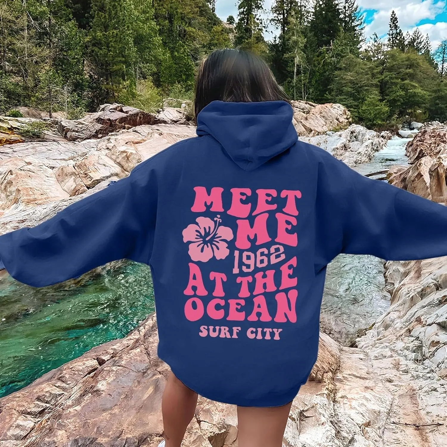 Pink Hoodies for Women Oversized Comfort Shirts Pink Palm Puff Hoodie Long Sleeve Fall Outfits 2024 Clothes Sweatshirt