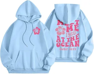 Pink Hoodies for Women Oversized Comfort Shirts Pink Palm Puff Hoodie Long Sleeve Fall Outfits 2024 Clothes Sweatshirt