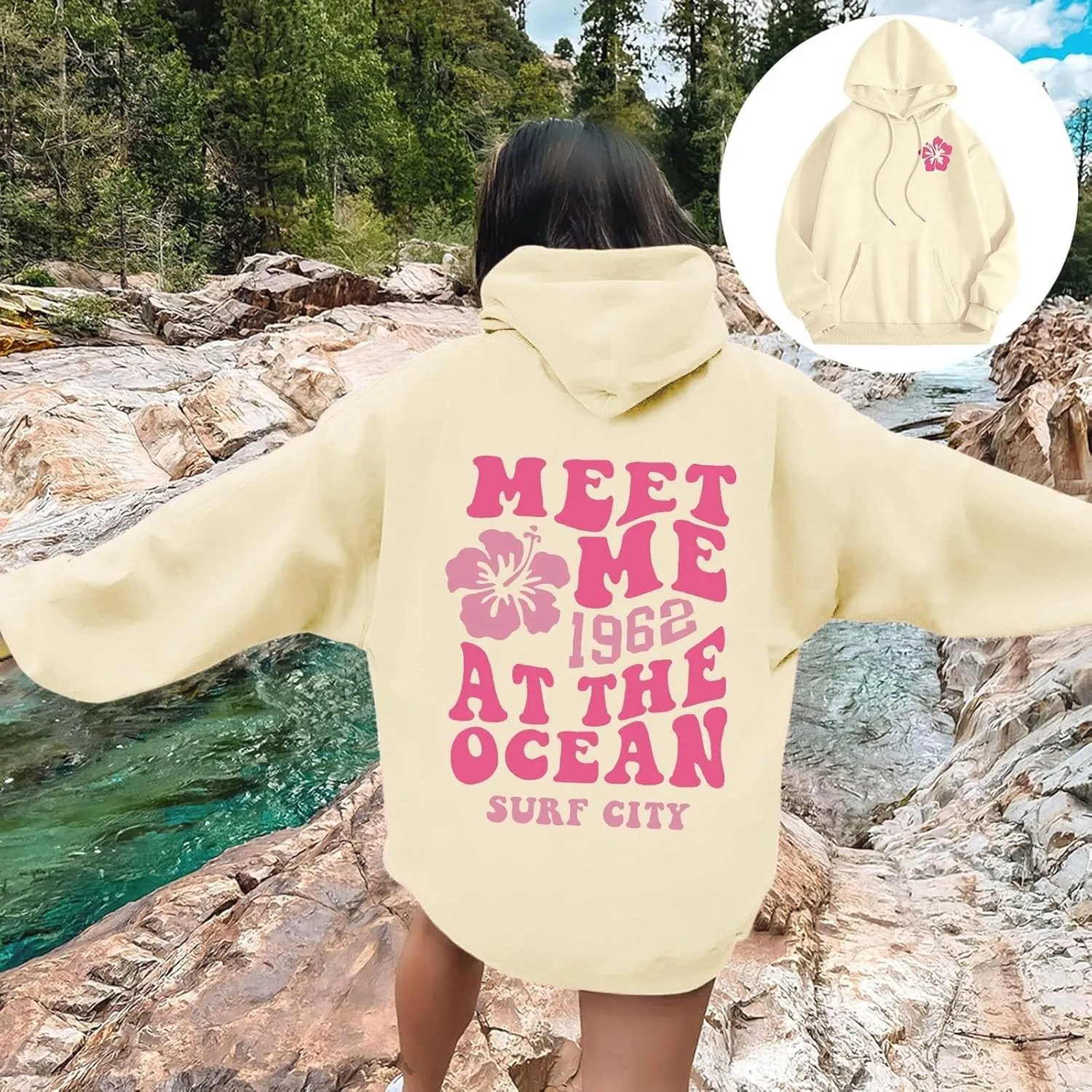 Pink Hoodies for Women Oversized Comfort Shirts Pink Palm Puff Hoodie Long Sleeve Fall Outfits 2024 Clothes Sweatshirt
