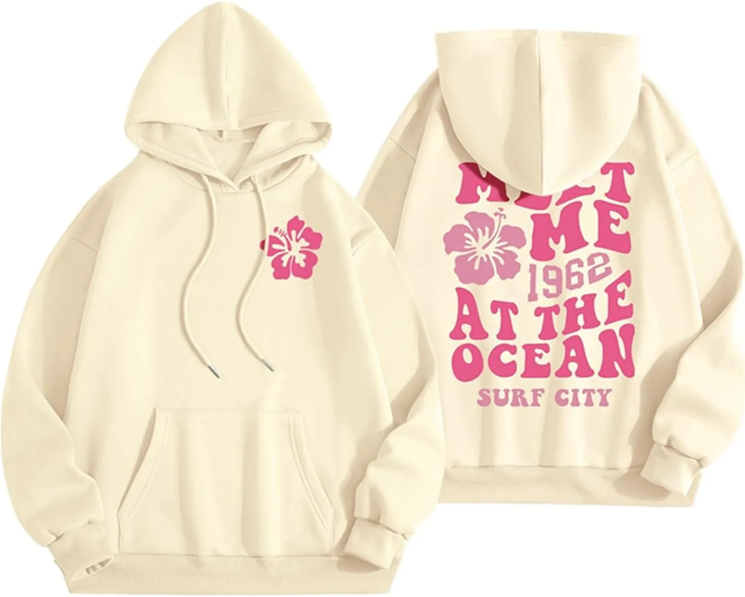 Pink Hoodies for Women Oversized Comfort Shirts Pink Palm Puff Hoodie Long Sleeve Fall Outfits 2024 Clothes Sweatshirt