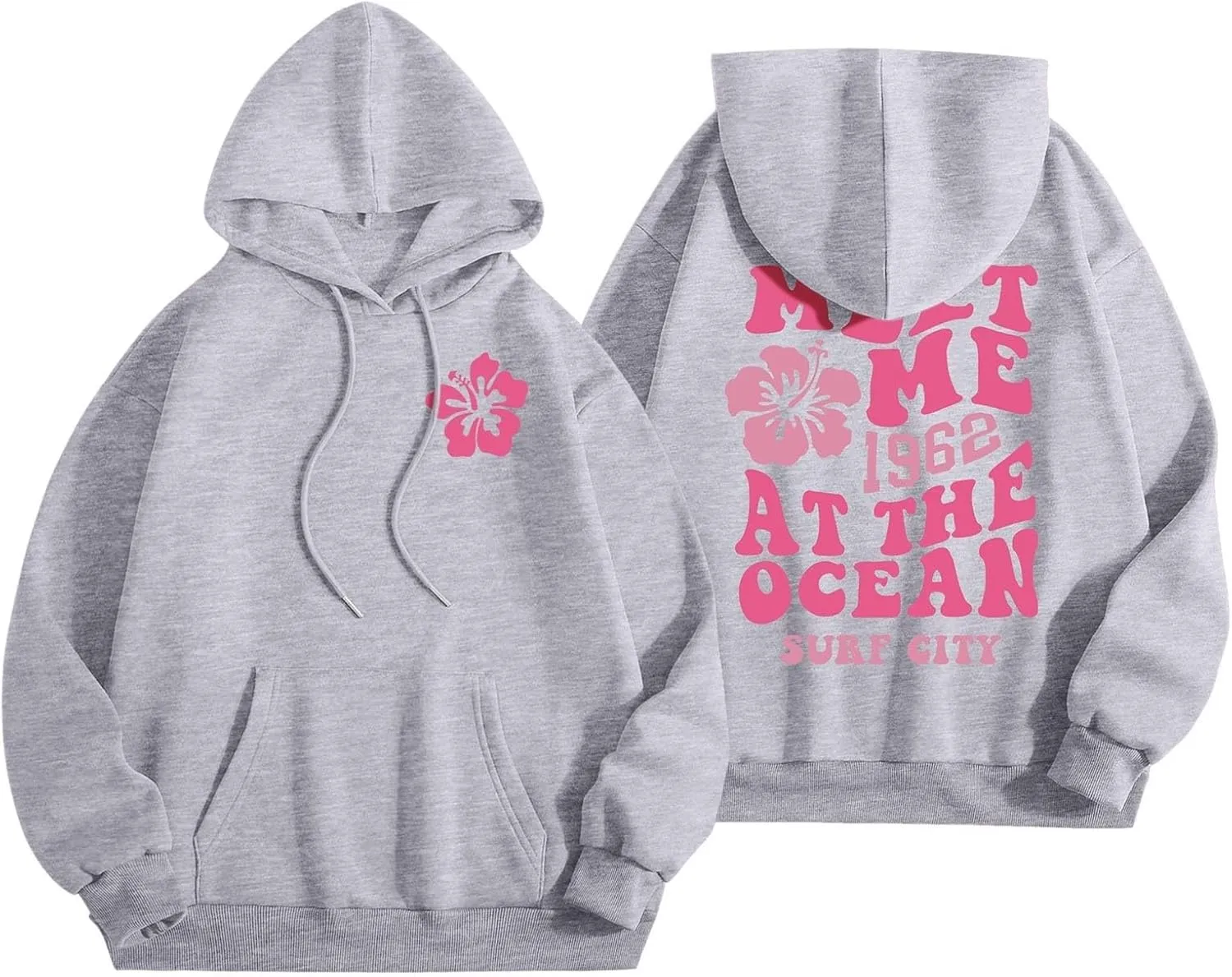 Pink Hoodies for Women Oversized Comfort Shirts Pink Palm Puff Hoodie Long Sleeve Fall Outfits 2024 Clothes Sweatshirt