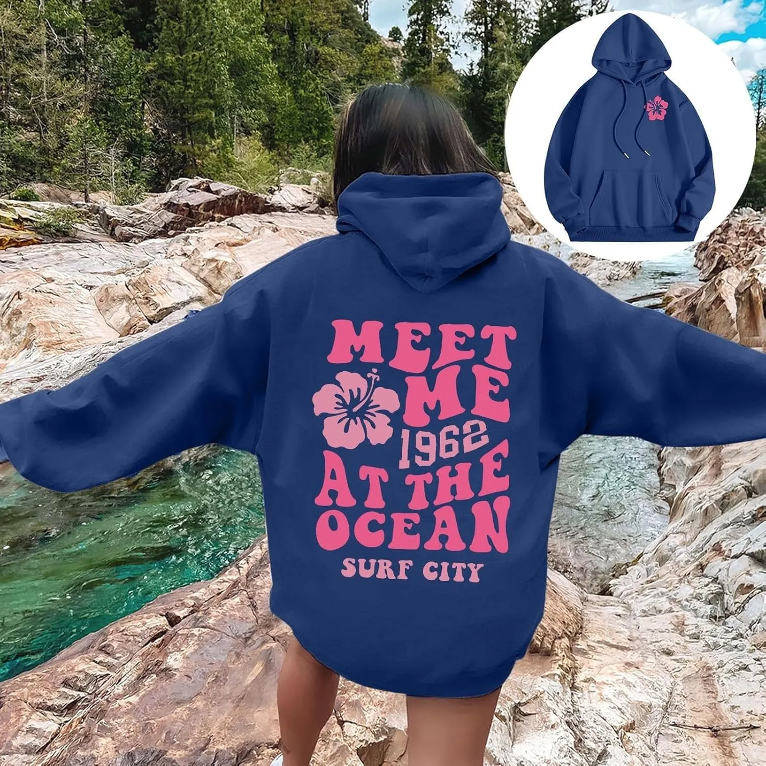 Pink Hoodies for Women Oversized Comfort Shirts Pink Palm Puff Hoodie Long Sleeve Fall Outfits 2024 Clothes Sweatshirt