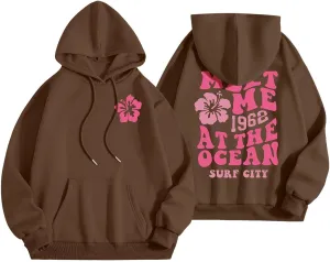Pink Hoodies for Women Oversized Comfort Shirts Pink Palm Puff Hoodie Long Sleeve Fall Outfits 2024 Clothes Sweatshirt