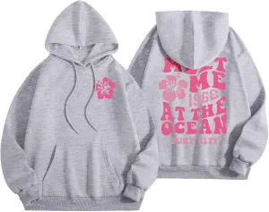 Pink Hoodies for Women Oversized Comfort Shirts Pink Palm Puff Hoodie Long Sleeve Fall Outfits 2024 Clothes Sweatshirt