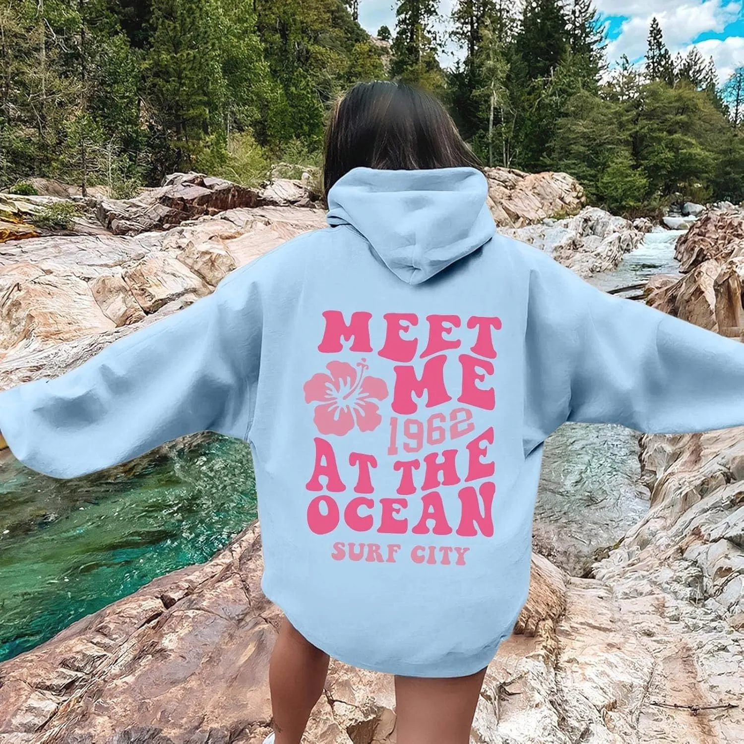 Pink Hoodies for Women Oversized Comfort Shirts Pink Palm Puff Hoodie Long Sleeve Fall Outfits 2024 Clothes Sweatshirt