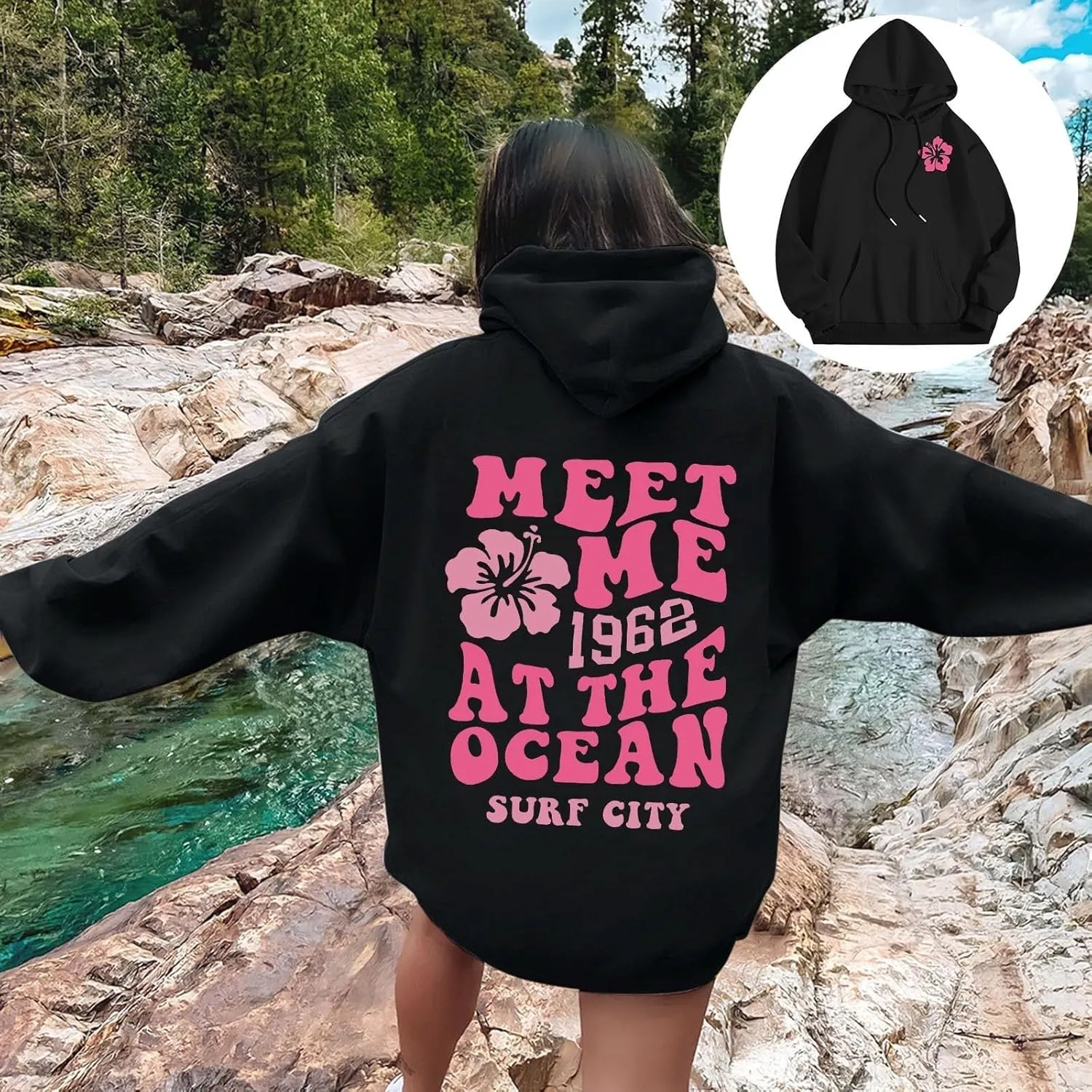 Pink Hoodies for Women Oversized Comfort Shirts Pink Palm Puff Hoodie Long Sleeve Fall Outfits 2024 Clothes Sweatshirt