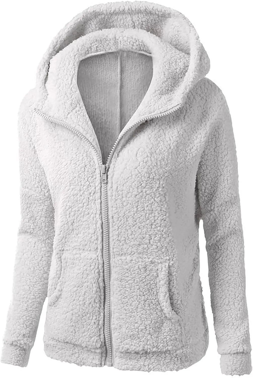 Plush Hoodie Long Sleeve Coats for Women Sweaters Solid Color Fleece Outerwear Pockets Hooded Pullover Cardigans