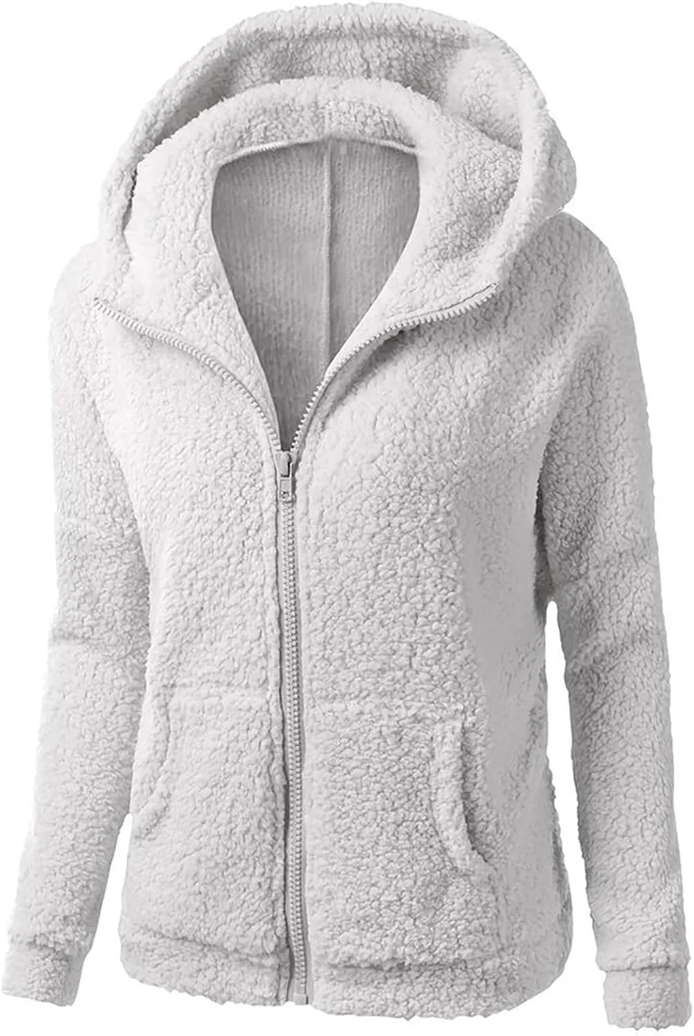 Plush Hoodie Long Sleeve Coats for Women Sweaters Solid Color Fleece Outerwear Pockets Hooded Pullover Cardigans