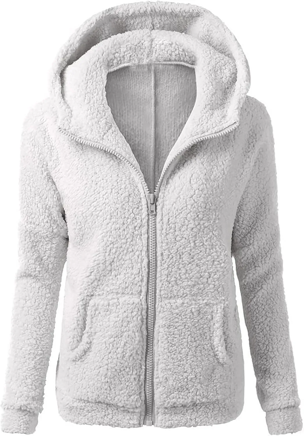 Plush Hoodie Long Sleeve Coats for Women Sweaters Solid Color Fleece Outerwear Pockets Hooded Pullover Cardigans
