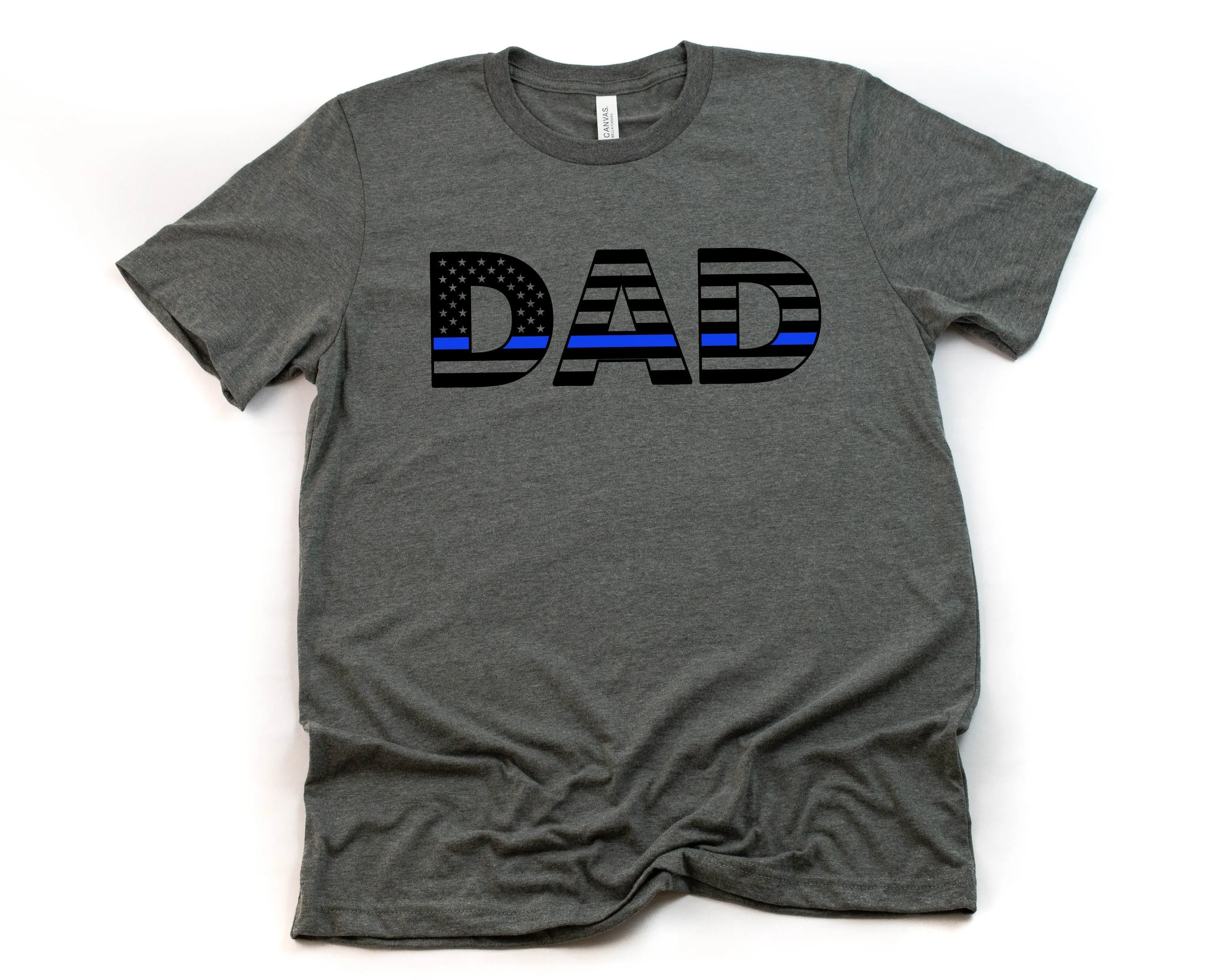 Police Officer Blue Line Adult Unisex T shirt - Blue Stripe Flag - Dad - Daddy is my Hero - Father's Day