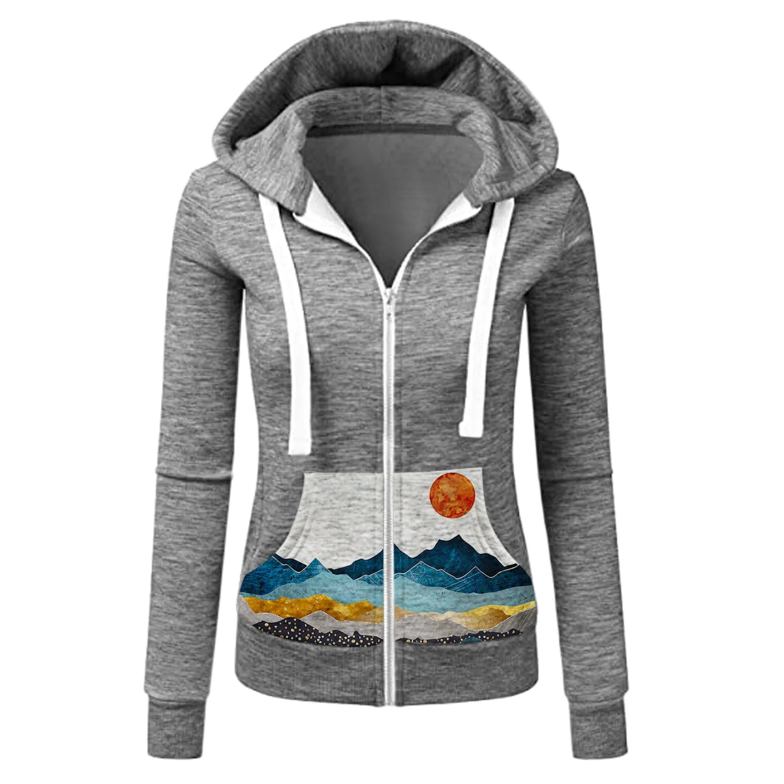 Printed Stitching Slim-Fit Hooded Cardigan European And American Women Sweater
