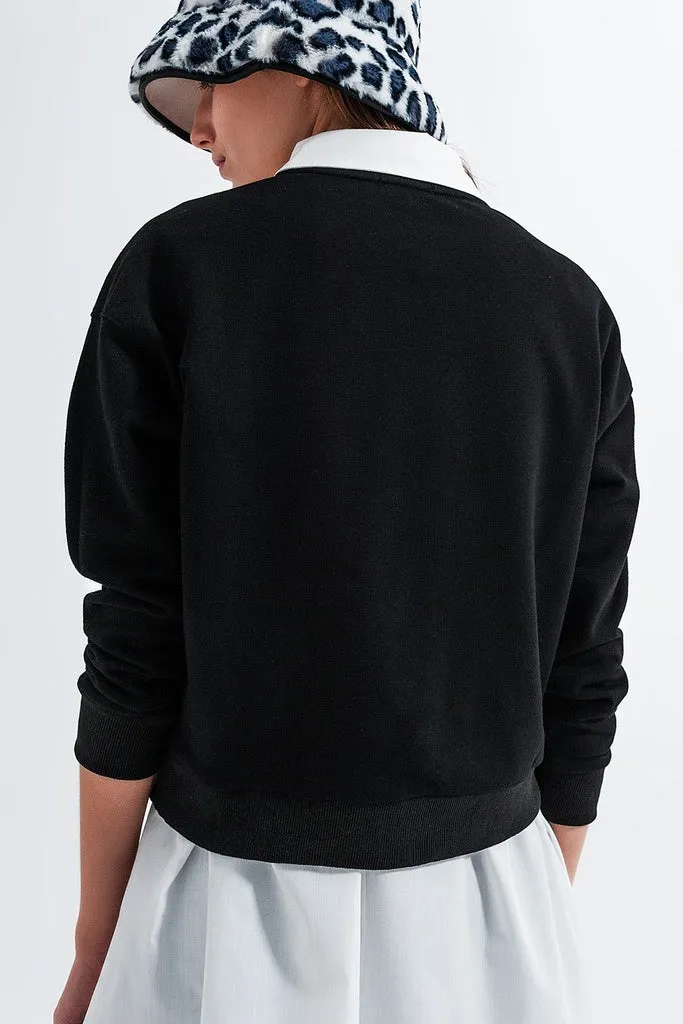 Q2 - Original Sweatshirt in Black With Biker Print