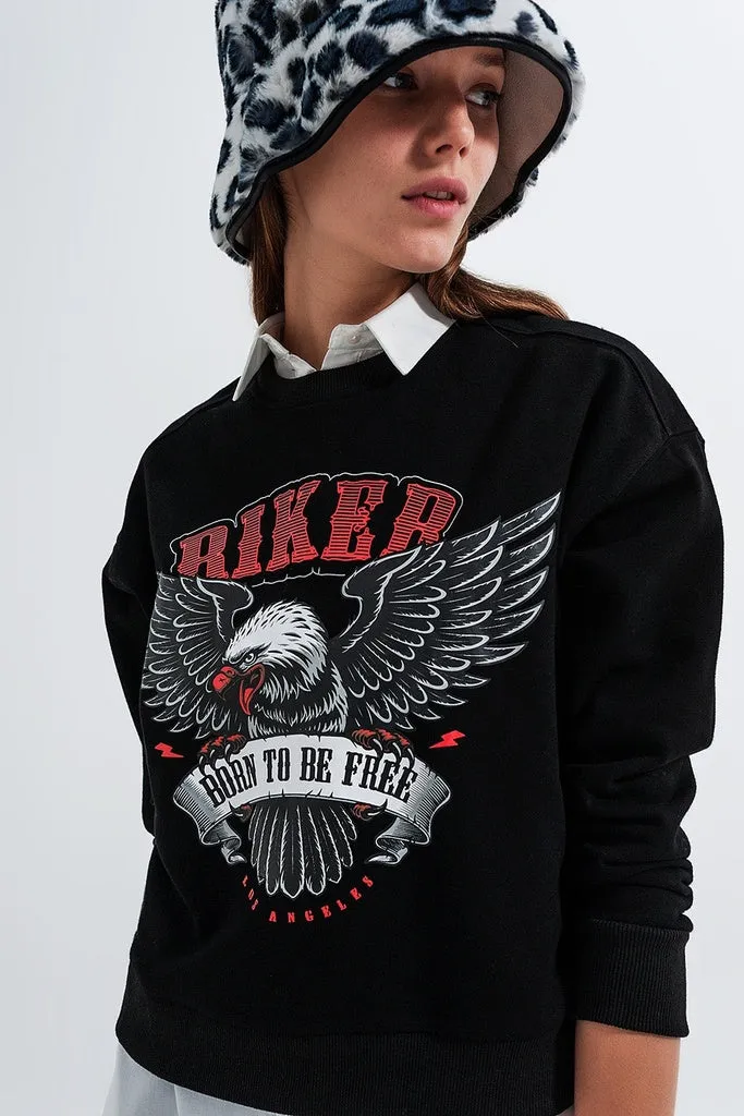 Q2 - Original Sweatshirt in Black With Biker Print