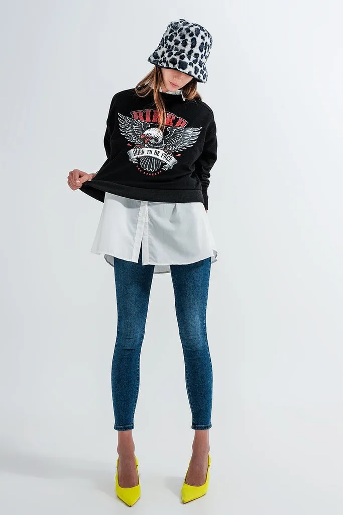 Q2 - Original Sweatshirt in Black With Biker Print